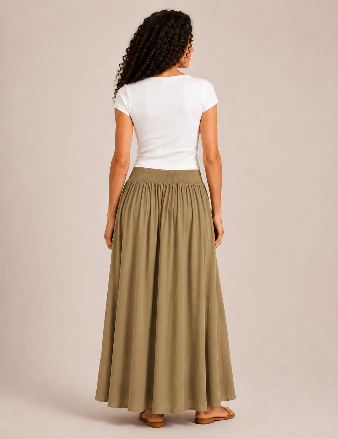 Alternative view of Falda Maxi Cinturilla Kaki