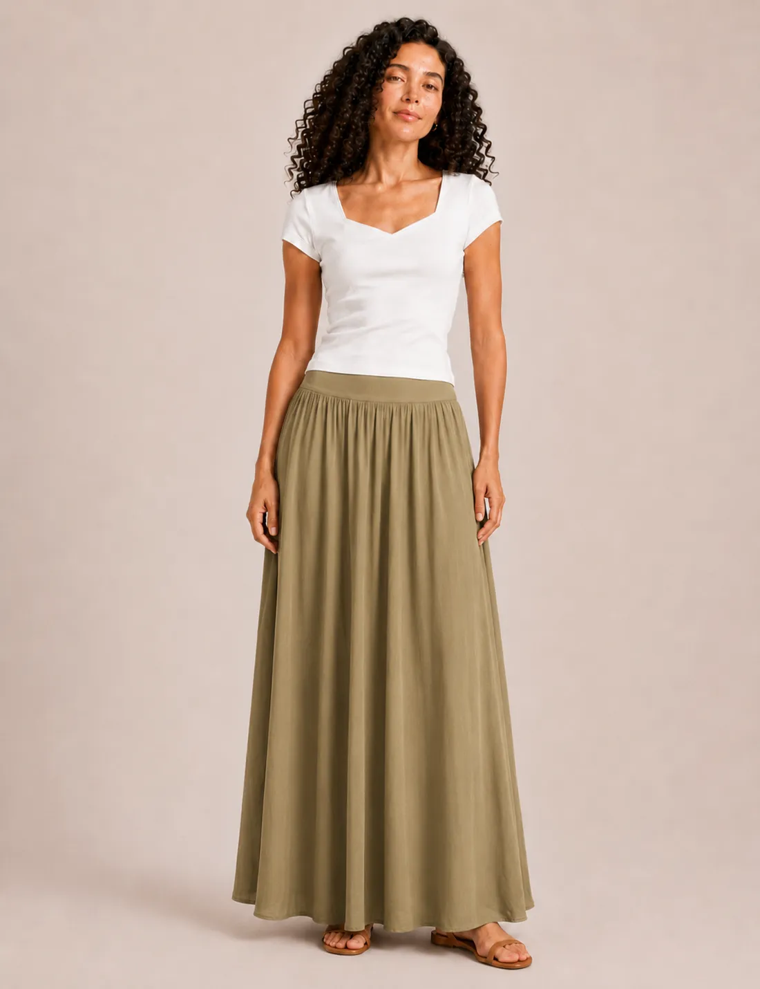Falda Maxi Cinturilla Kaki