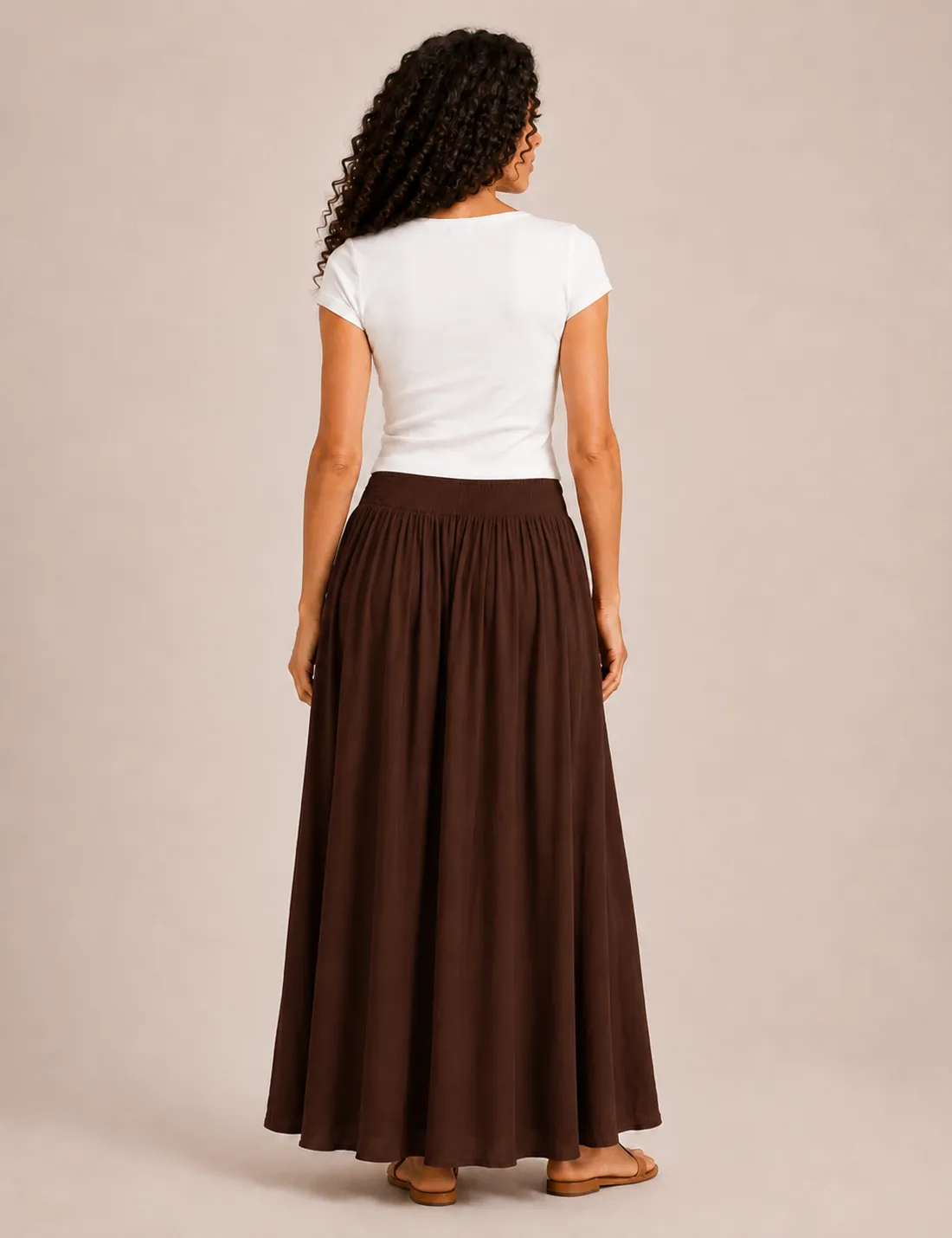 Alternative view of Falda Maxi Cinturilla Marrón