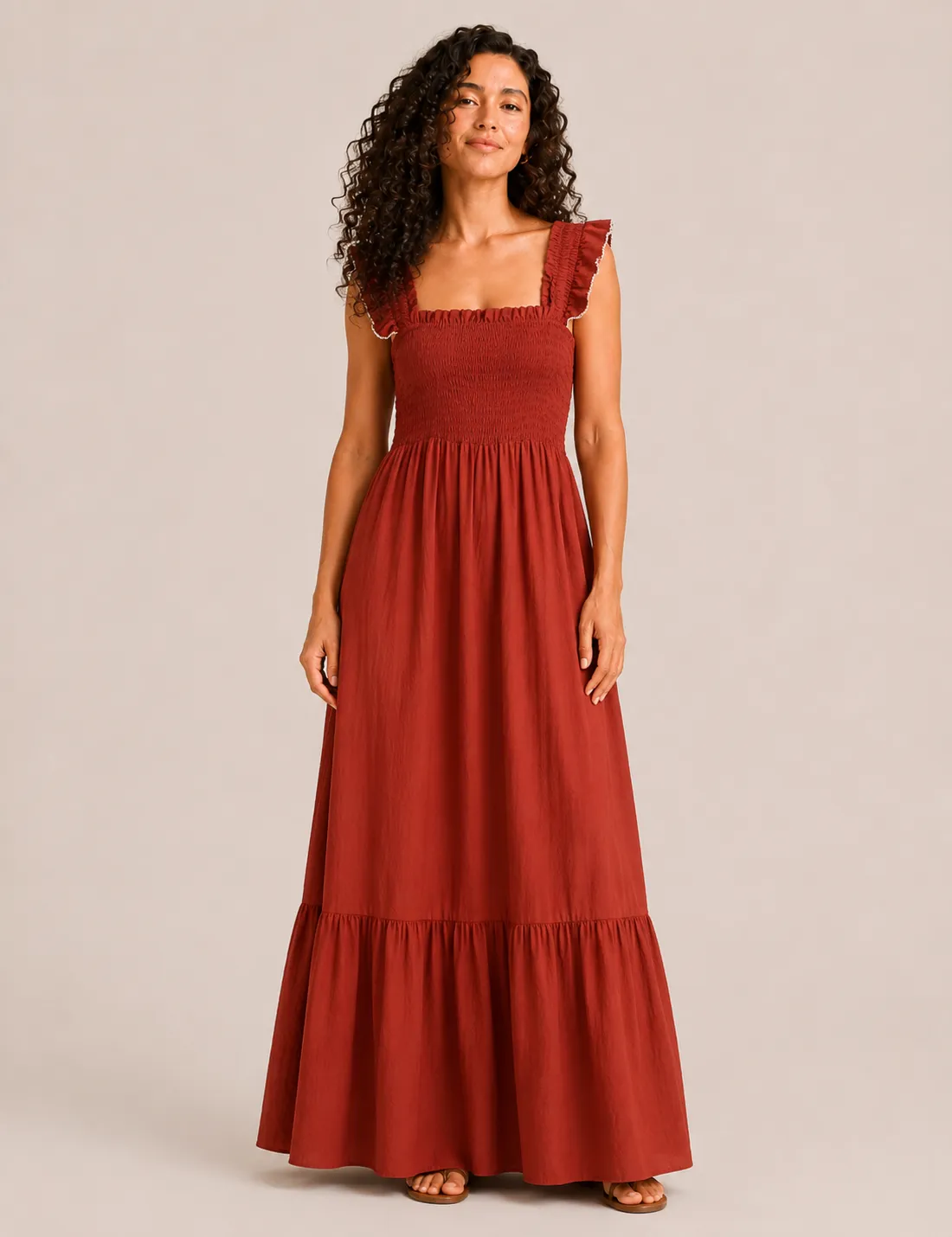 Vestido Nido Abeja Teja