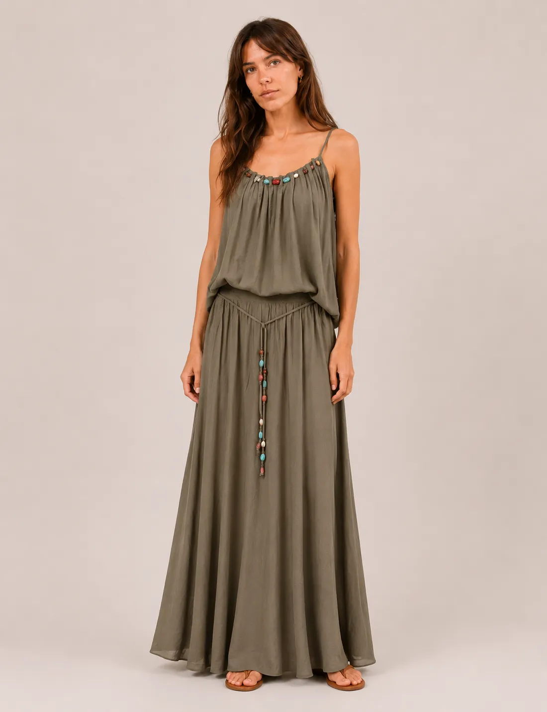 Alternative view of Falda Maxi Piedras Kaki
