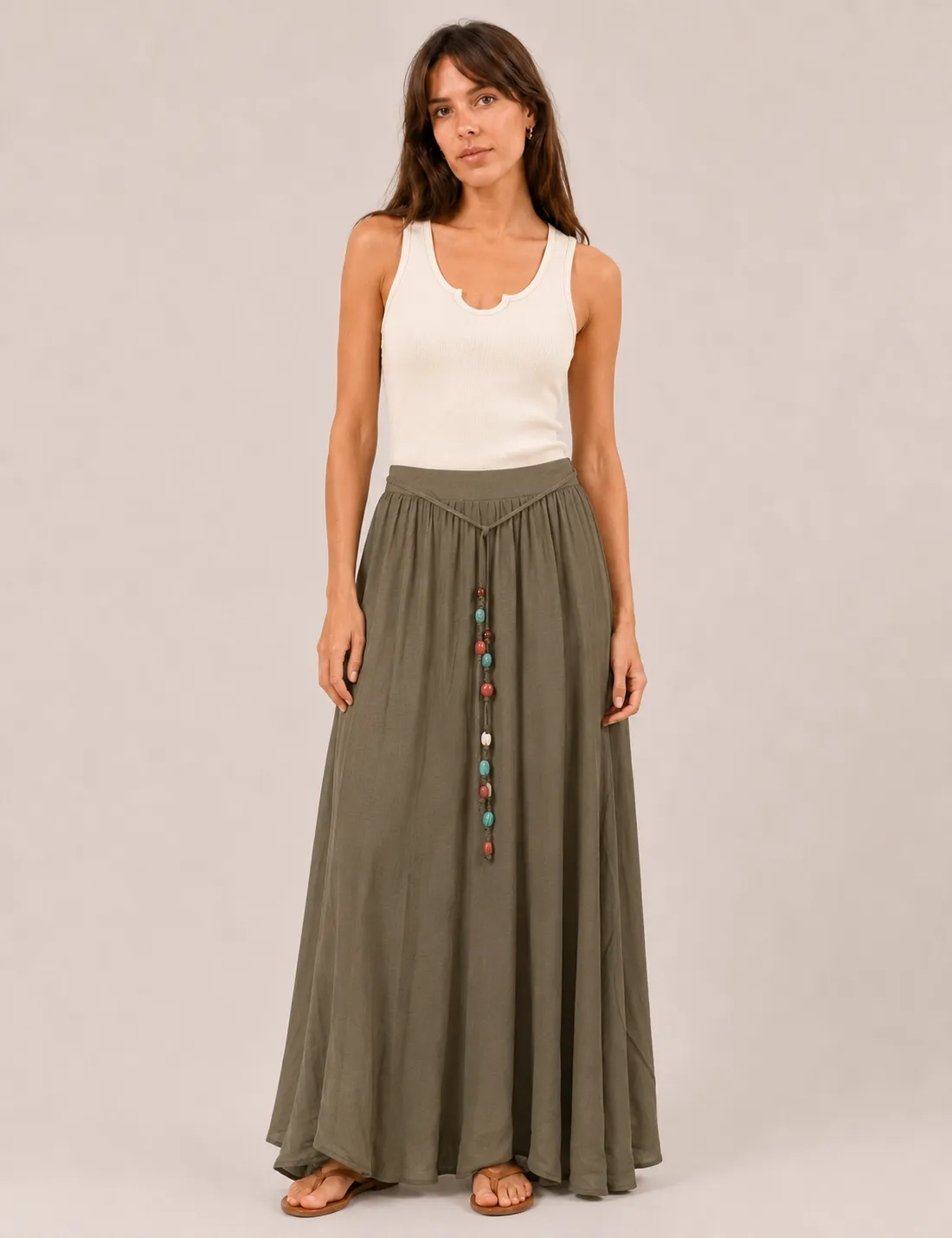 Falda Maxi Piedras Kaki