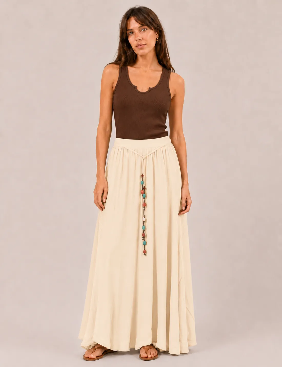 Alternative view of Falda Maxi Piedras Crema