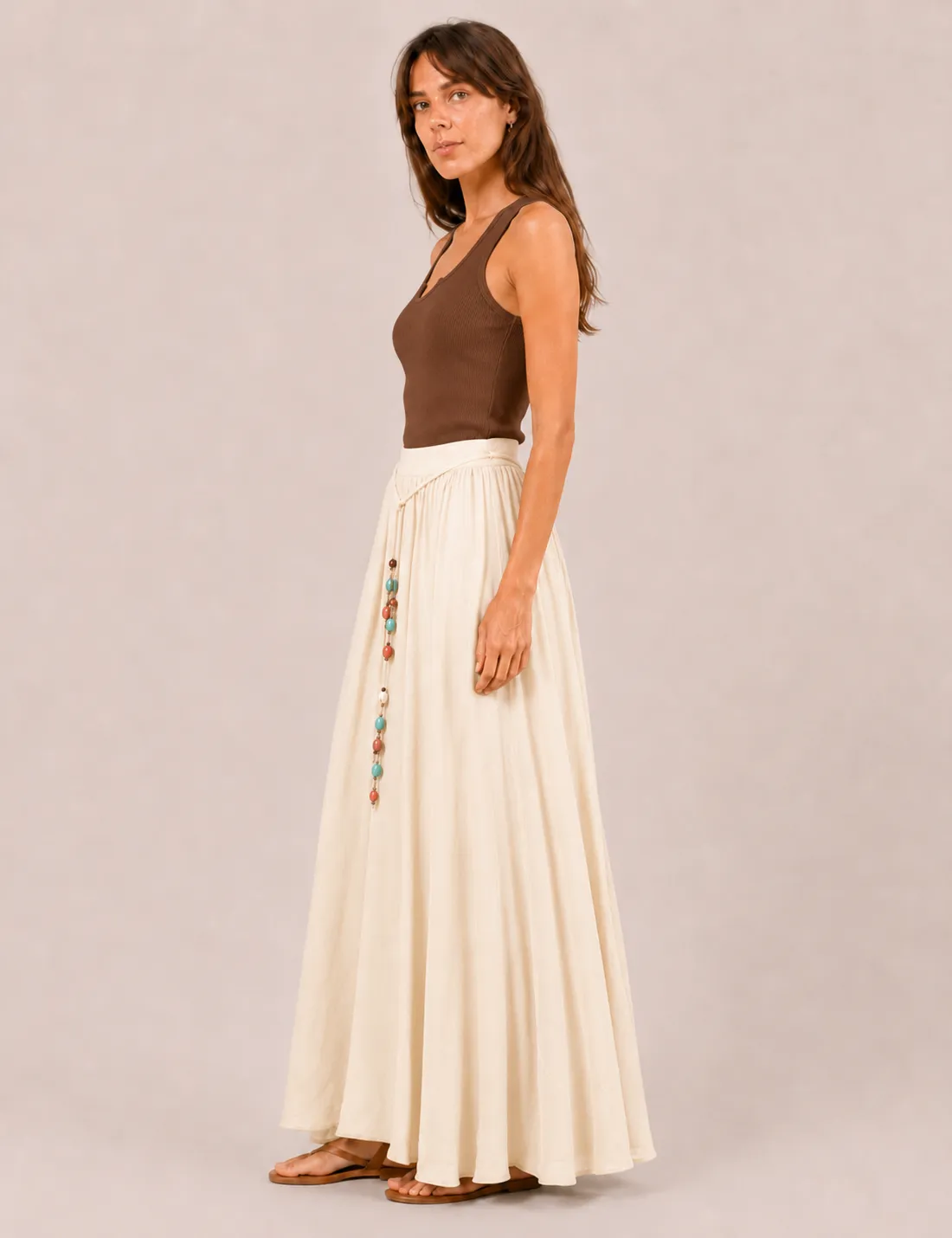 Falda Maxi Piedras Crema