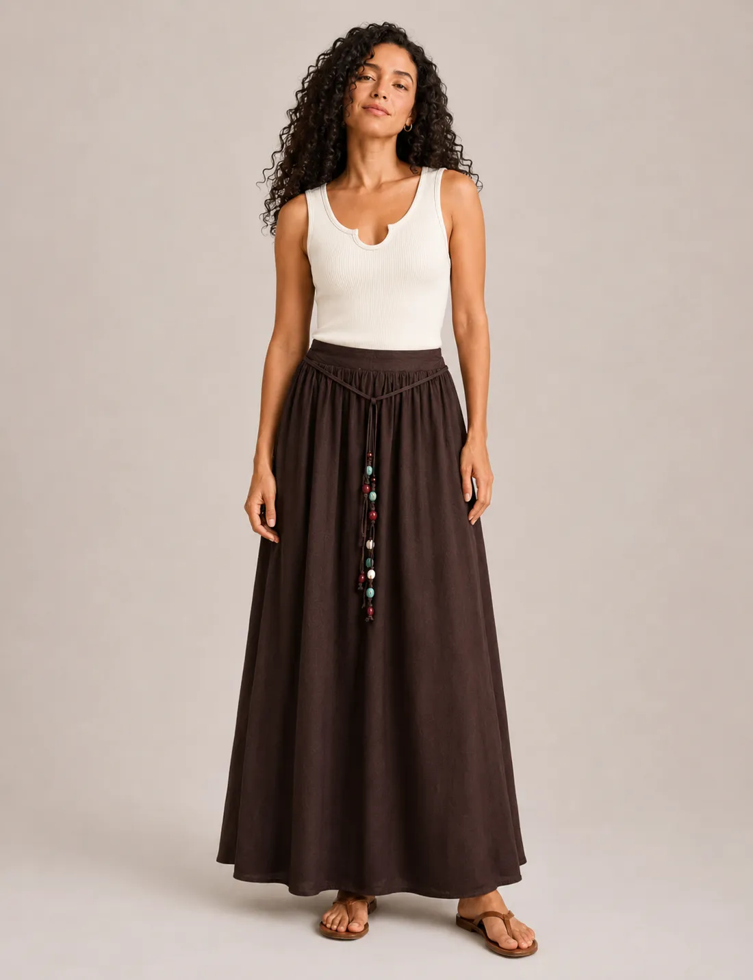 Falda Maxi Piedras Marrón