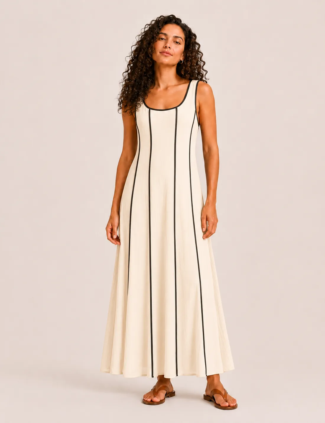 Vestido Evasé Ribetes Crema