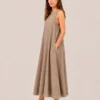 Vestido Maxi Bolsillos Tostado