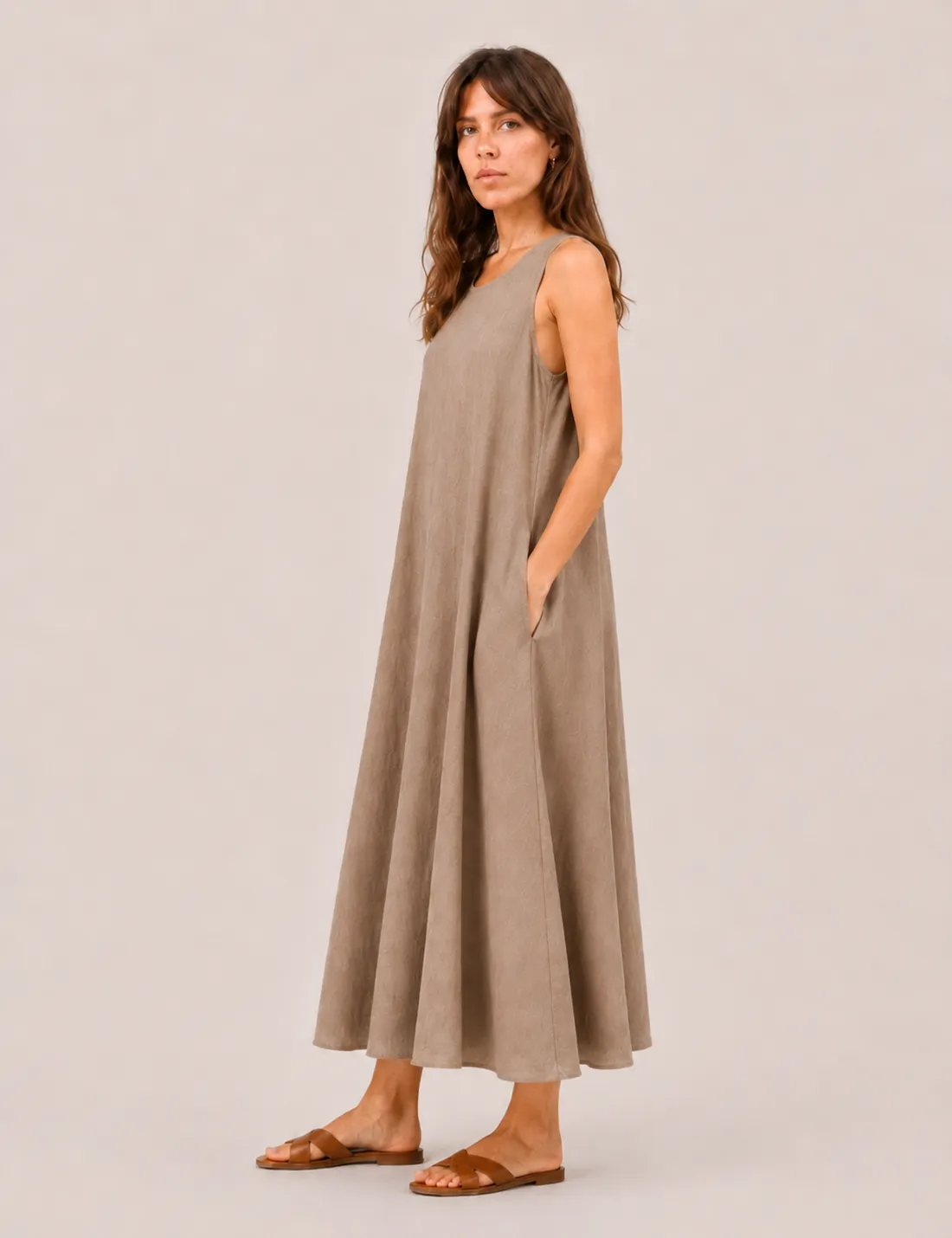 Vestido Maxi Bolsillos Tostado