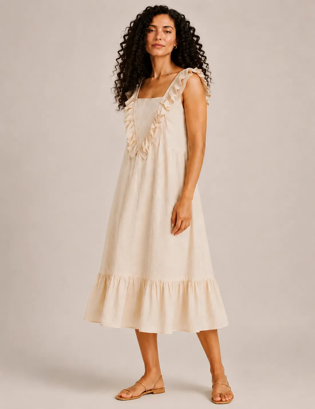 Vestido Volante Evasé Crema