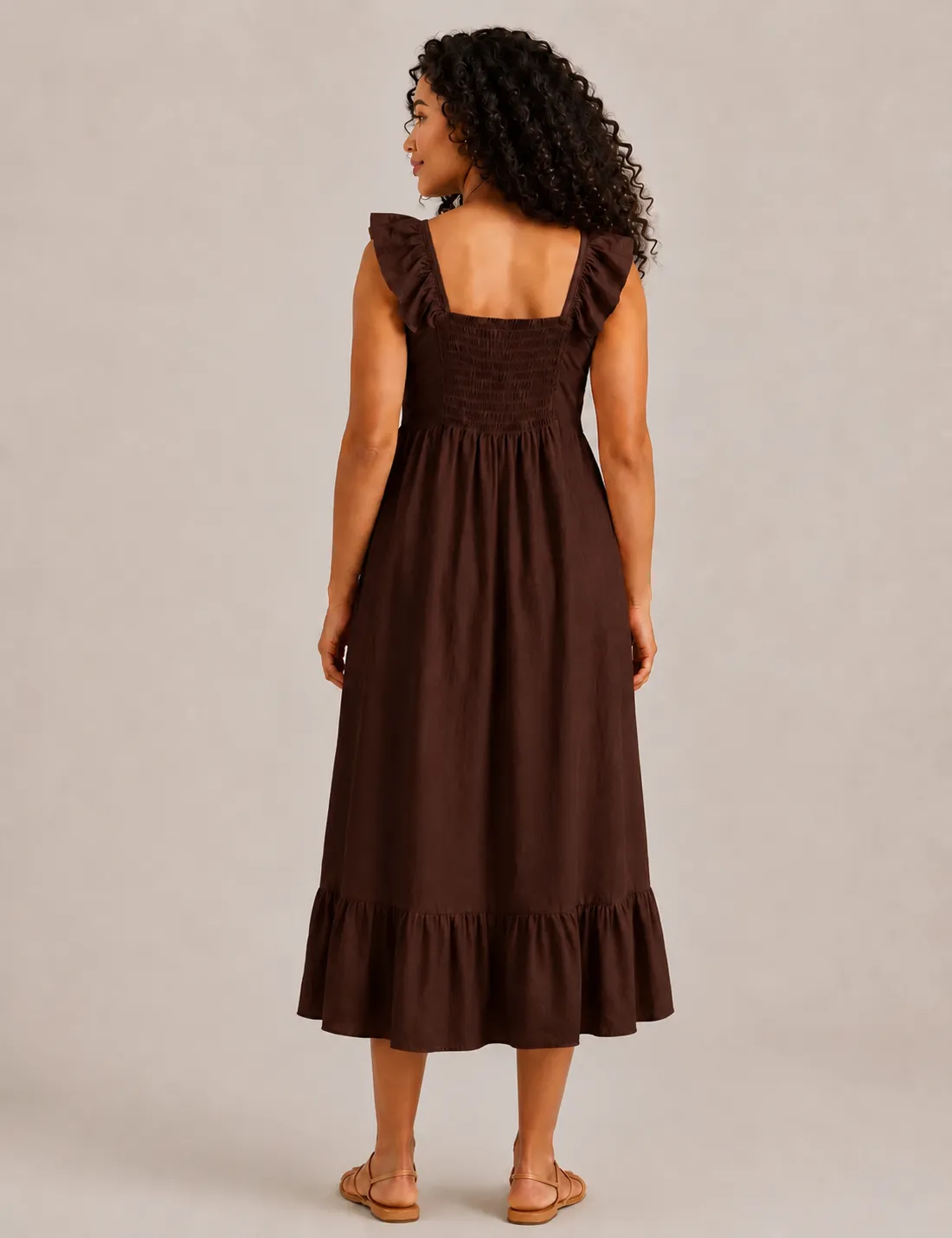 Alternative view of Vestido Volante Evasé Marrón