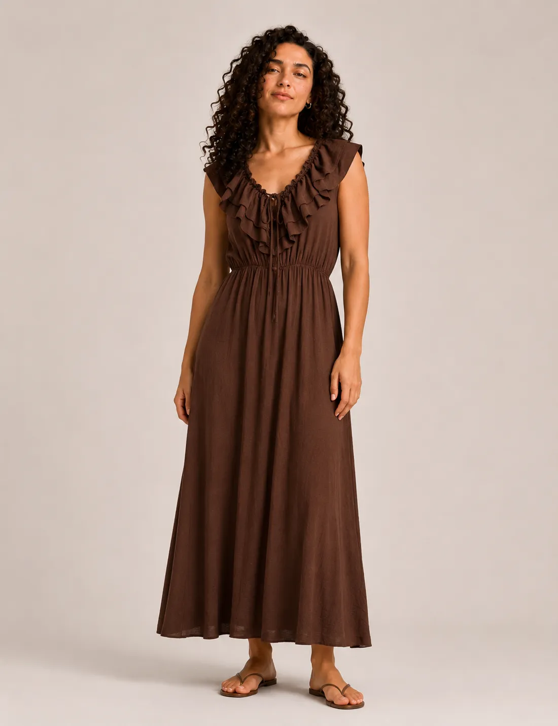 Vestido Maxi Volante Chocolate