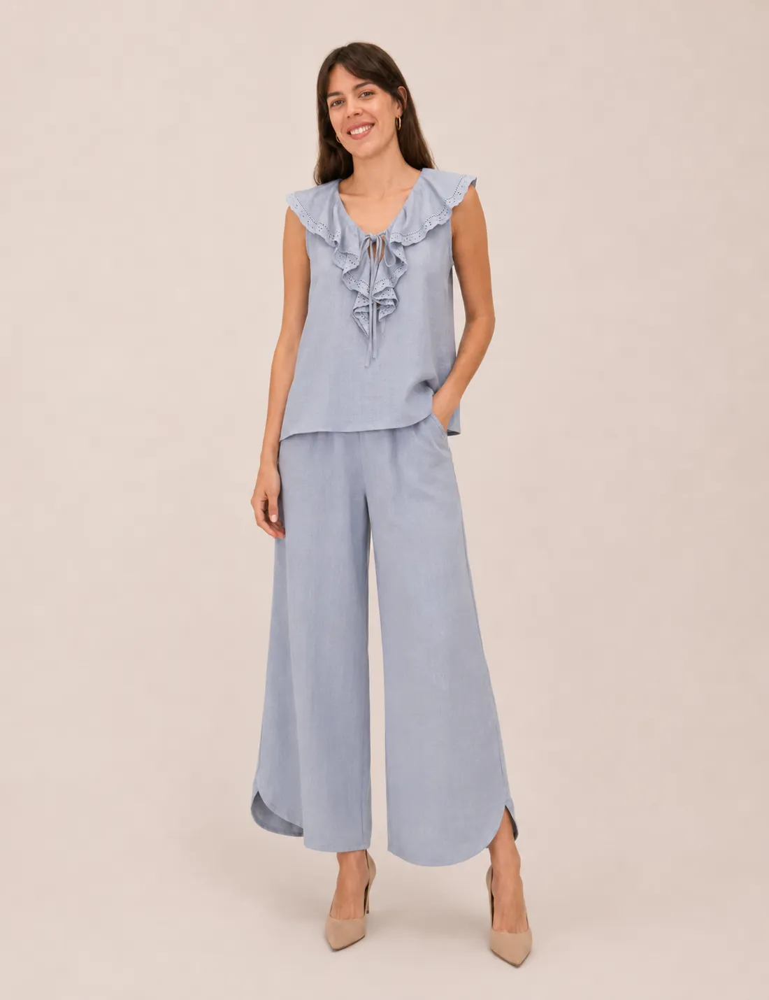 Blusa Volante Cuello Azul