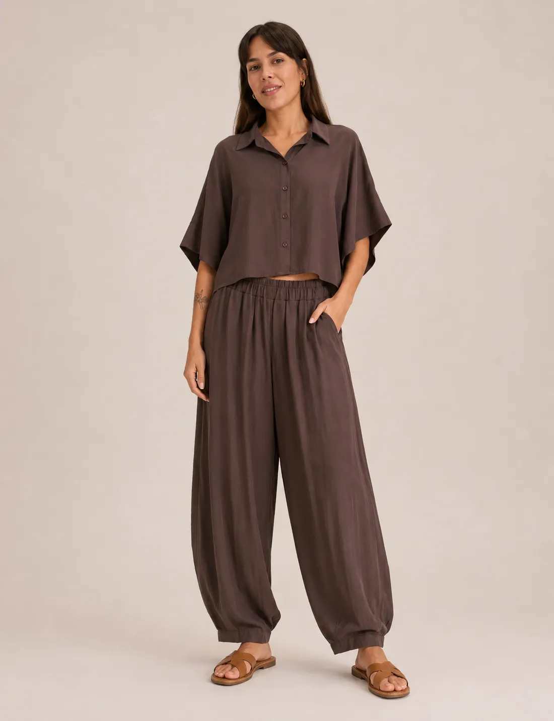 Pantalón Bombacho Bolsillo Chocolate