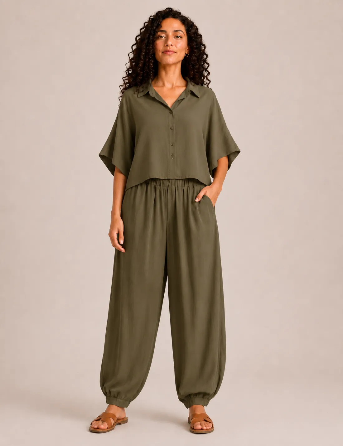 Pantalón Bombacho Bolsillo Kaki