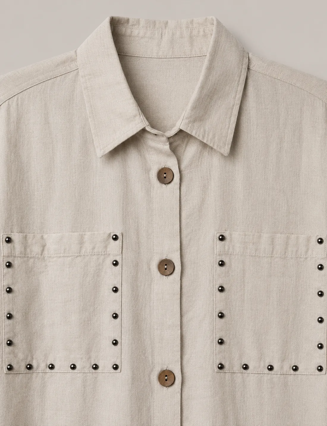 Alternative view of Camisa Crop Lino Tachuelas