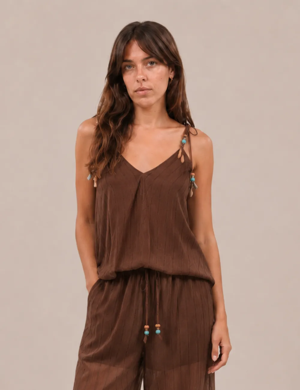 Blusa Fluida Piedras Marrón