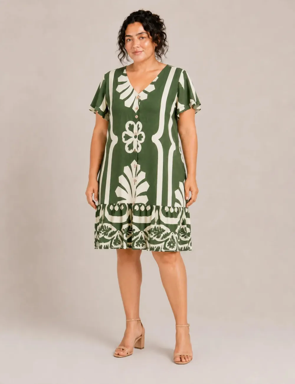 Vestido Estampado Botones