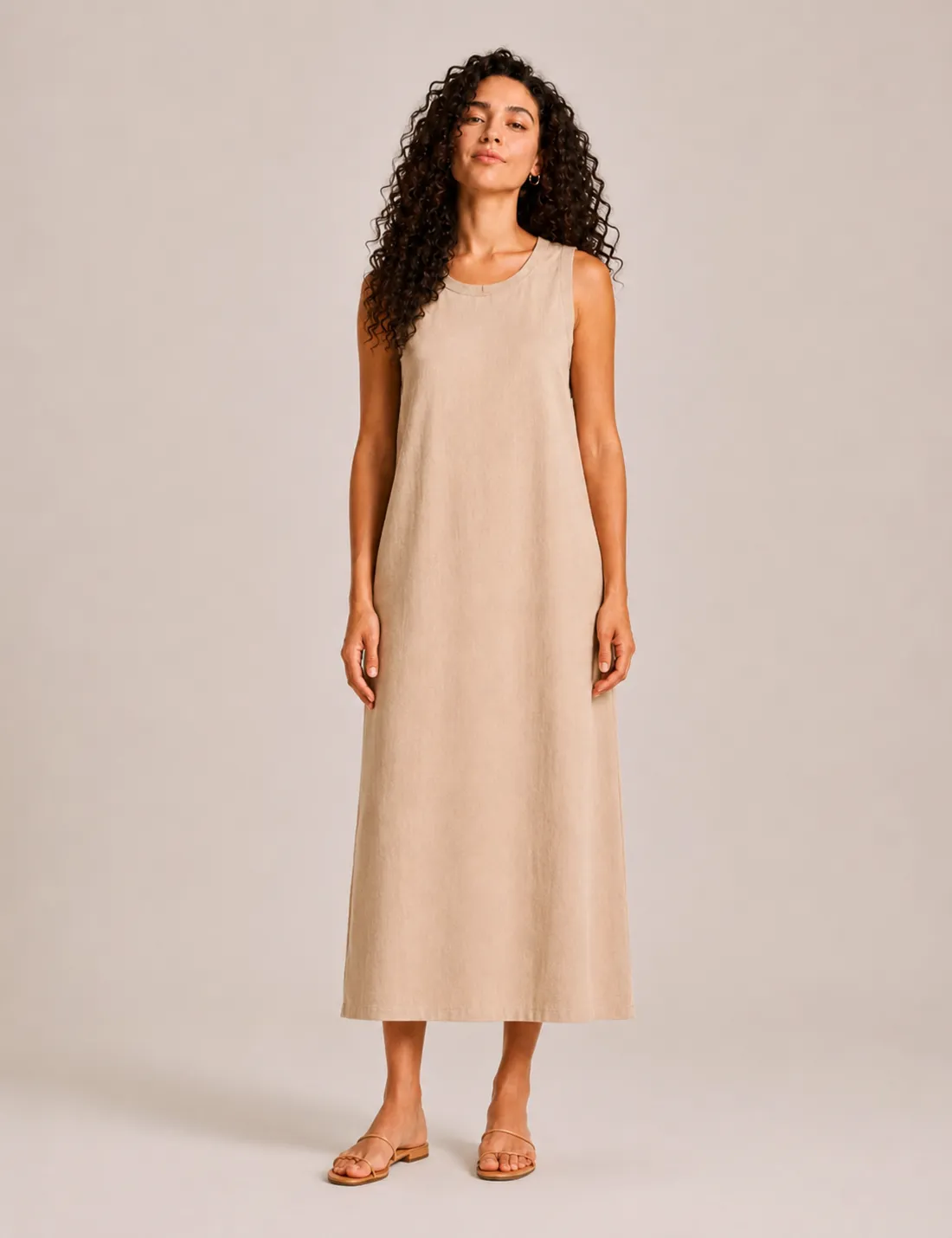 Vestido Midi Liso Crema