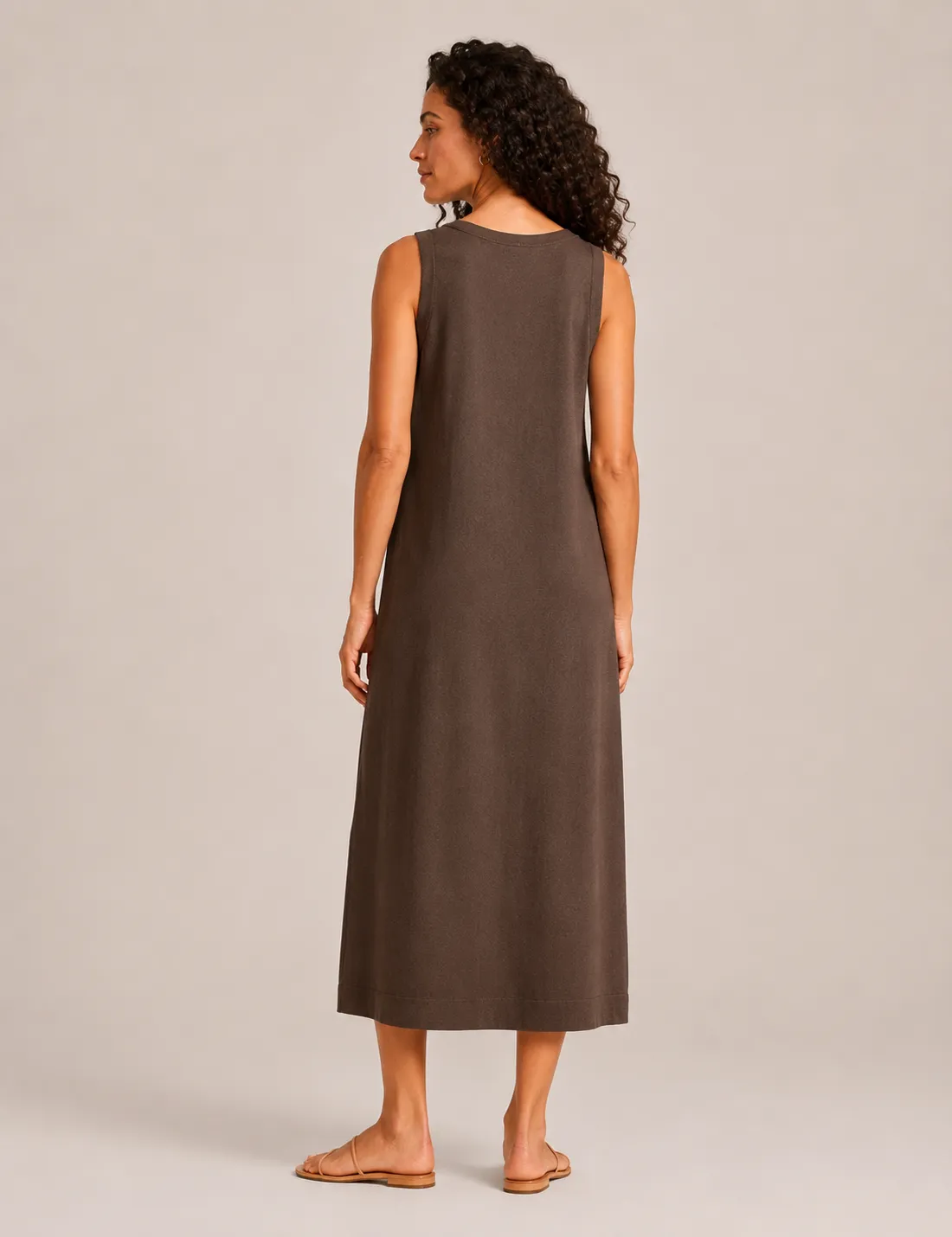 Alternative view of Vestido Midi Liso Marrón