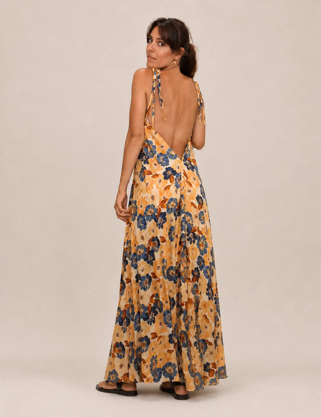 Vestido Tirantes Estampado Mostaza - Imagen 3