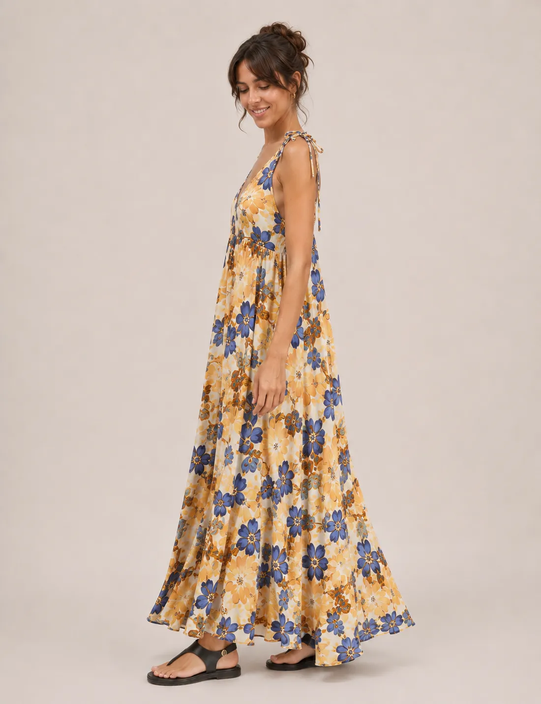 Vestido Tirantes Estampado Mostaza - Imagen 2