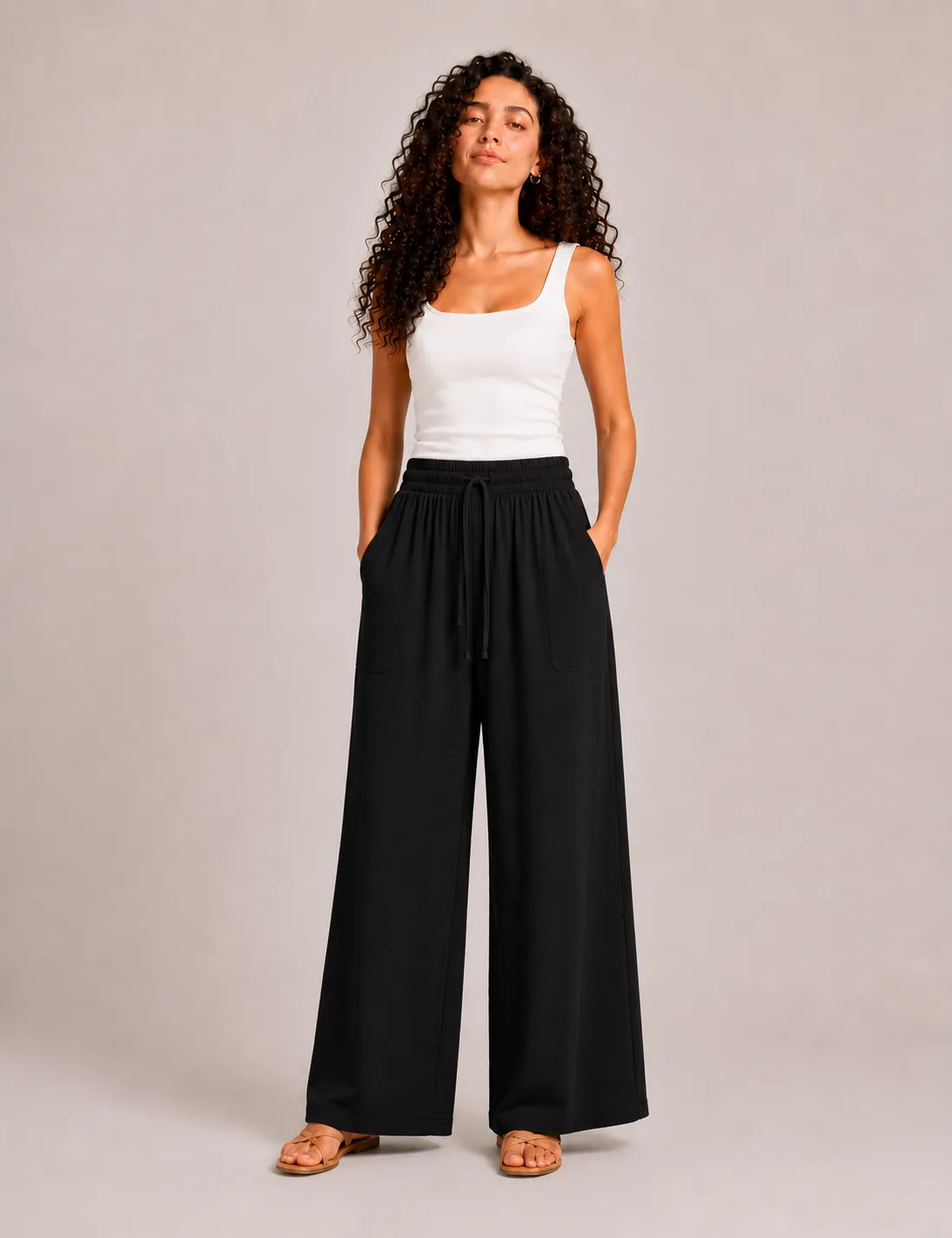 Pantalón Fluido Bolsillos Negro