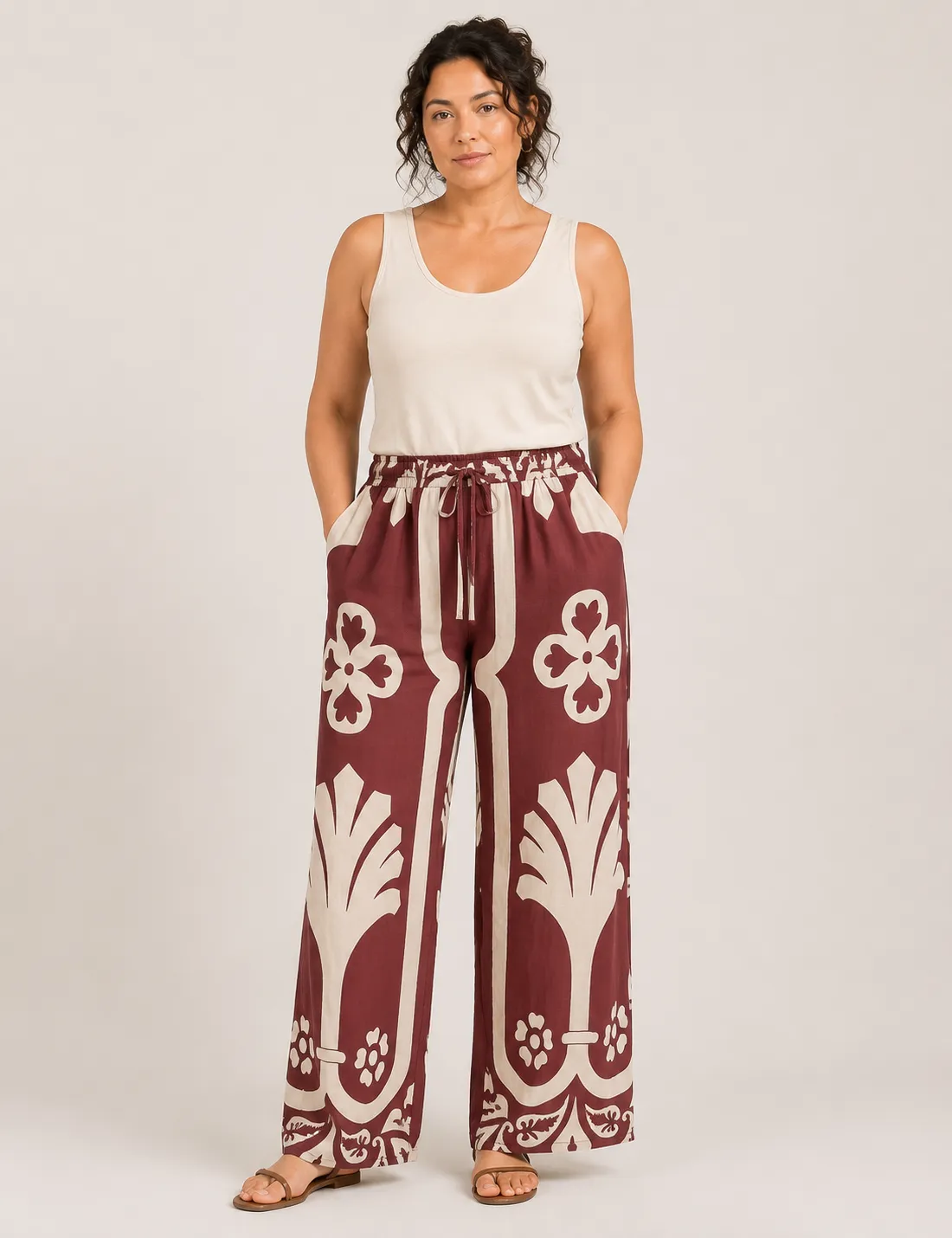 Pantalón Estampado Burdeos