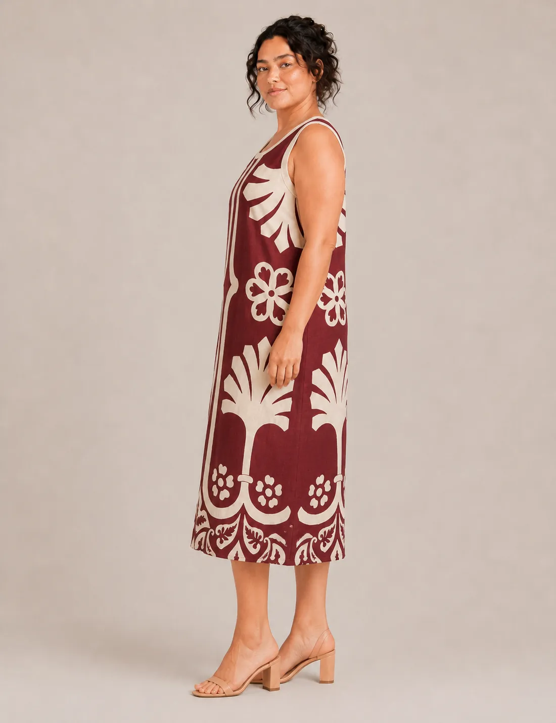 Vestido Midi Estampado Burdeos - Imagen 4