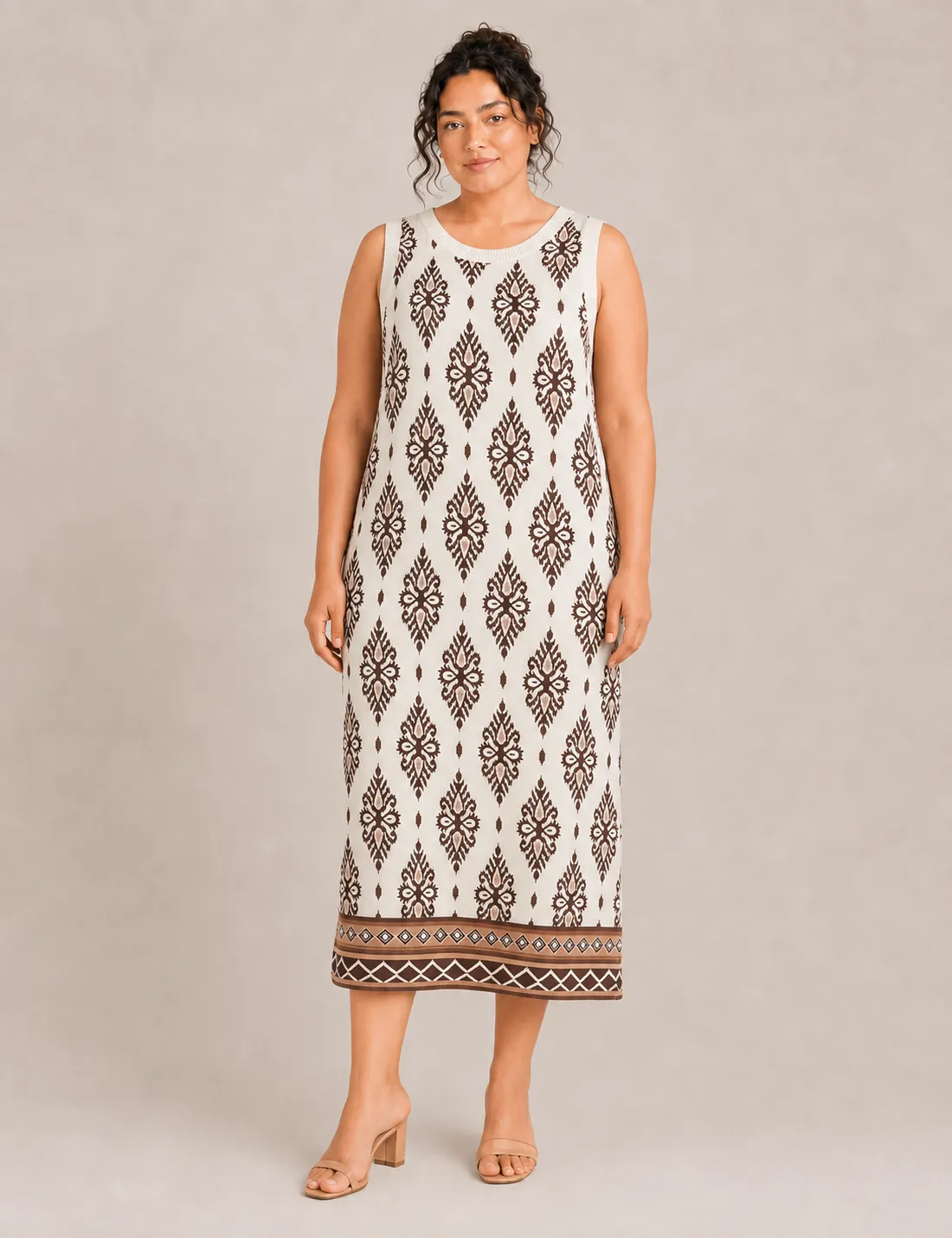 Vestido Midi Estampado Crema