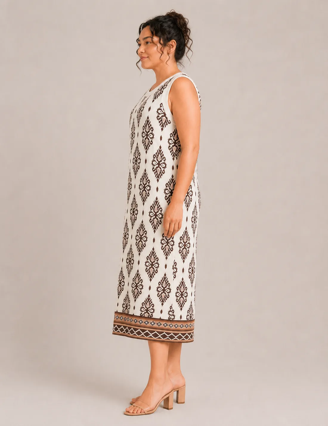 Vestido Midi Estampado Crema - Imagen 4