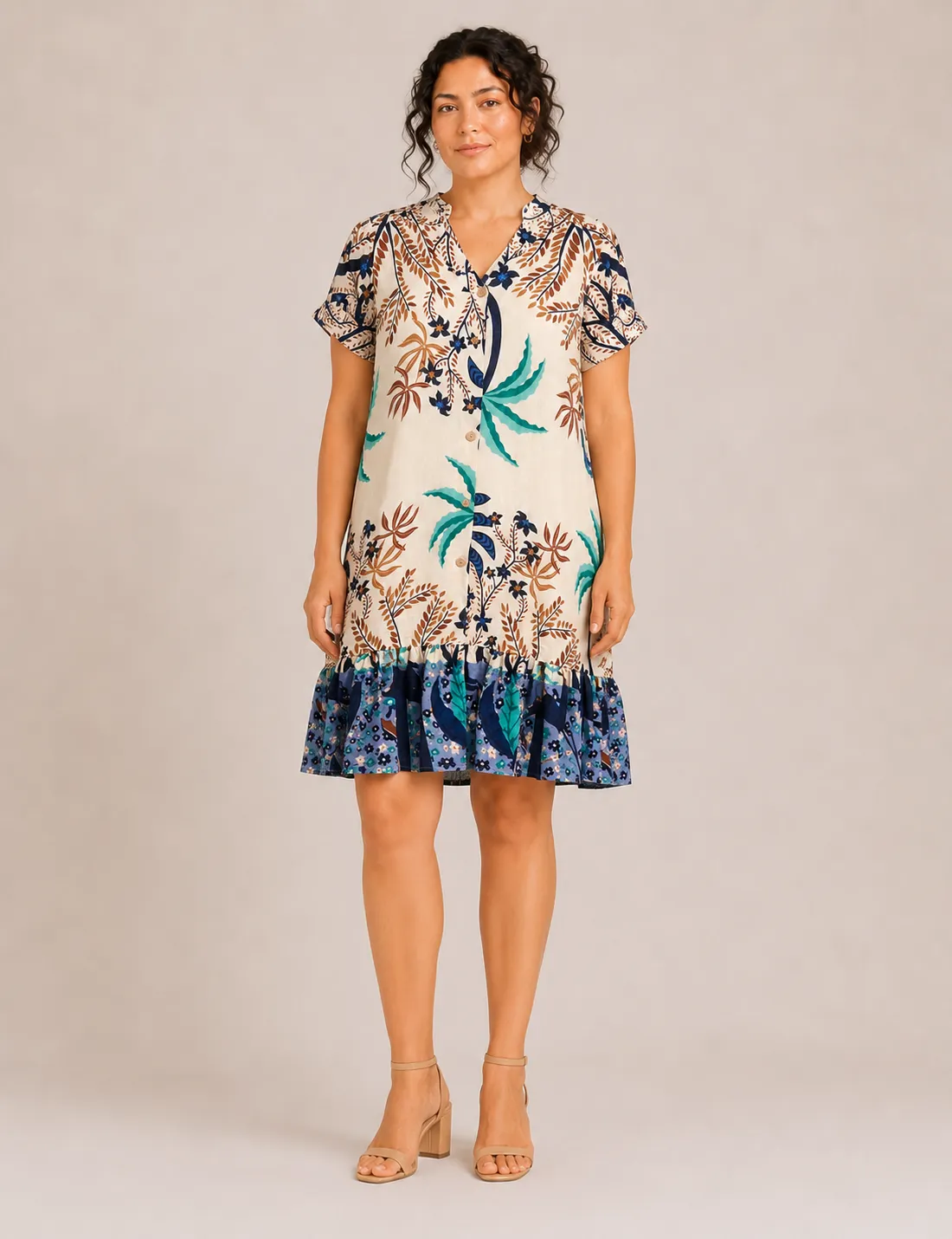 Vestido Estampado Botones Marino
