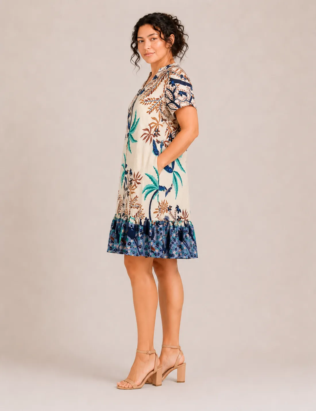 Vestido Estampado Botones Marino - Imagen 4