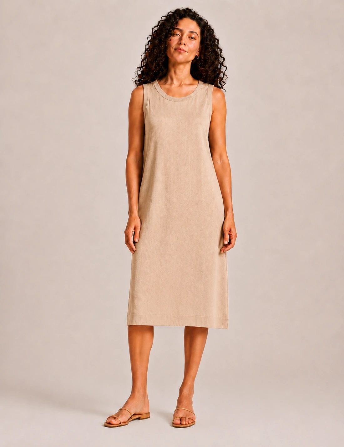 Vestido Midi Liso Crema