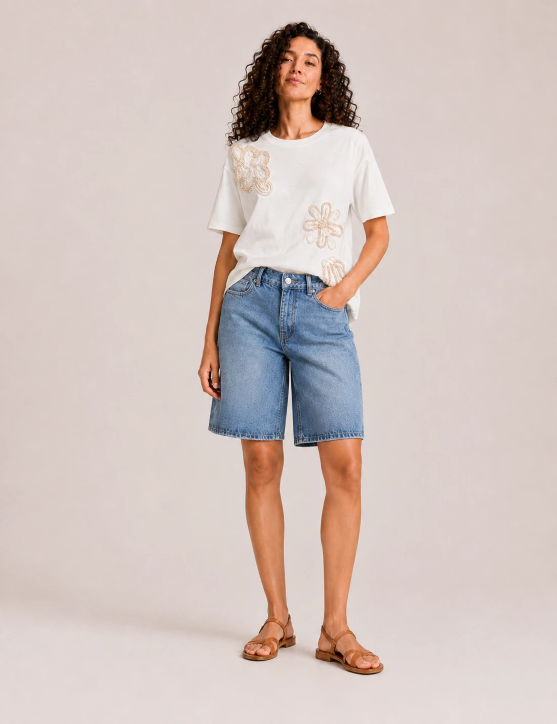 Camiseta Flores Crochet Blanco