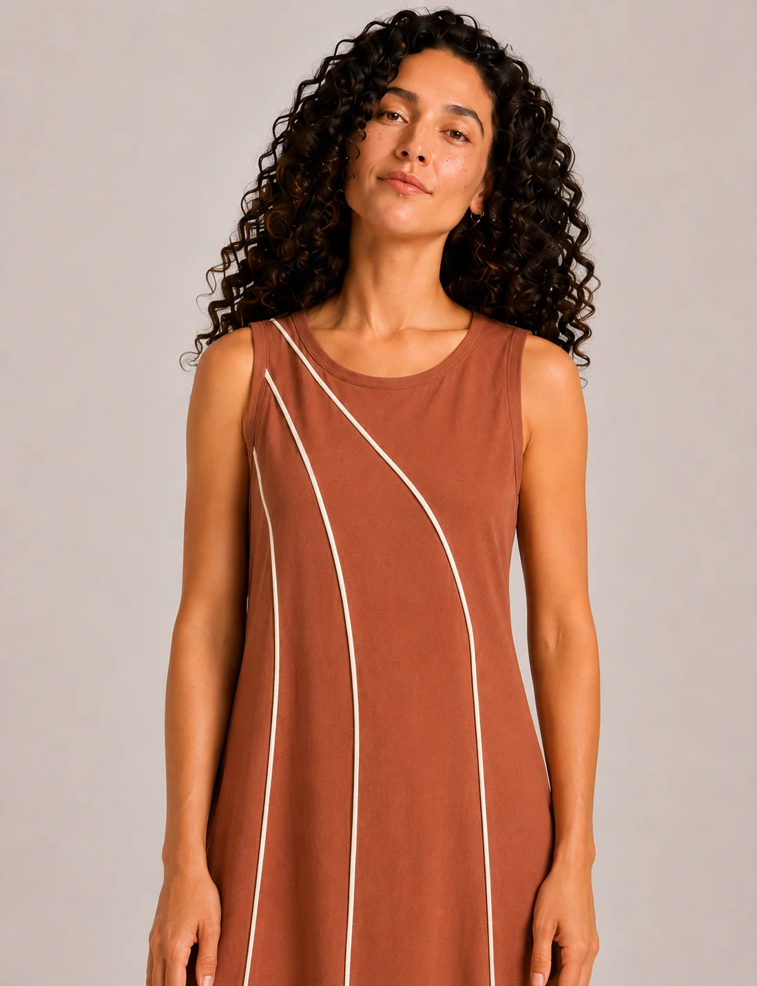 Vestido Maxi Ribetes Teja