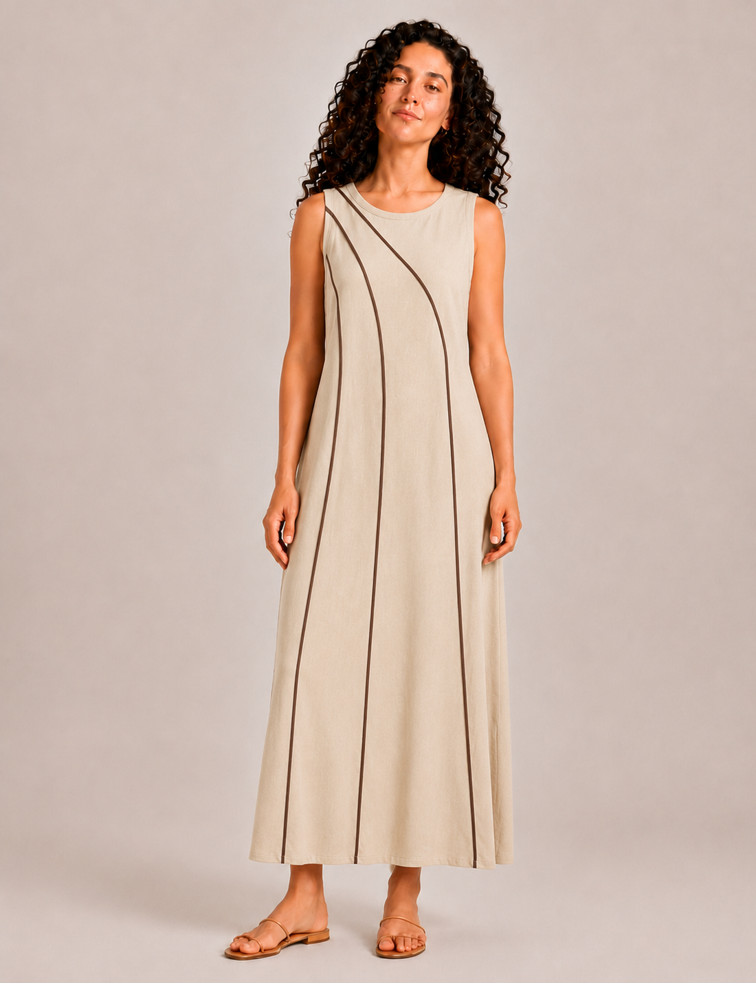 Vestido Maxi Ribetes Crema