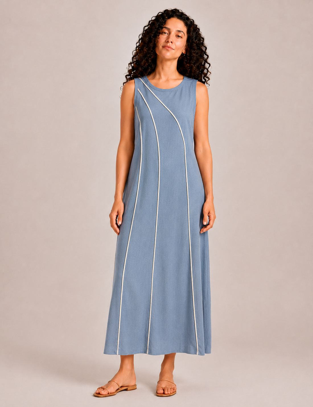 Vestido Maxi Ribetes Azul