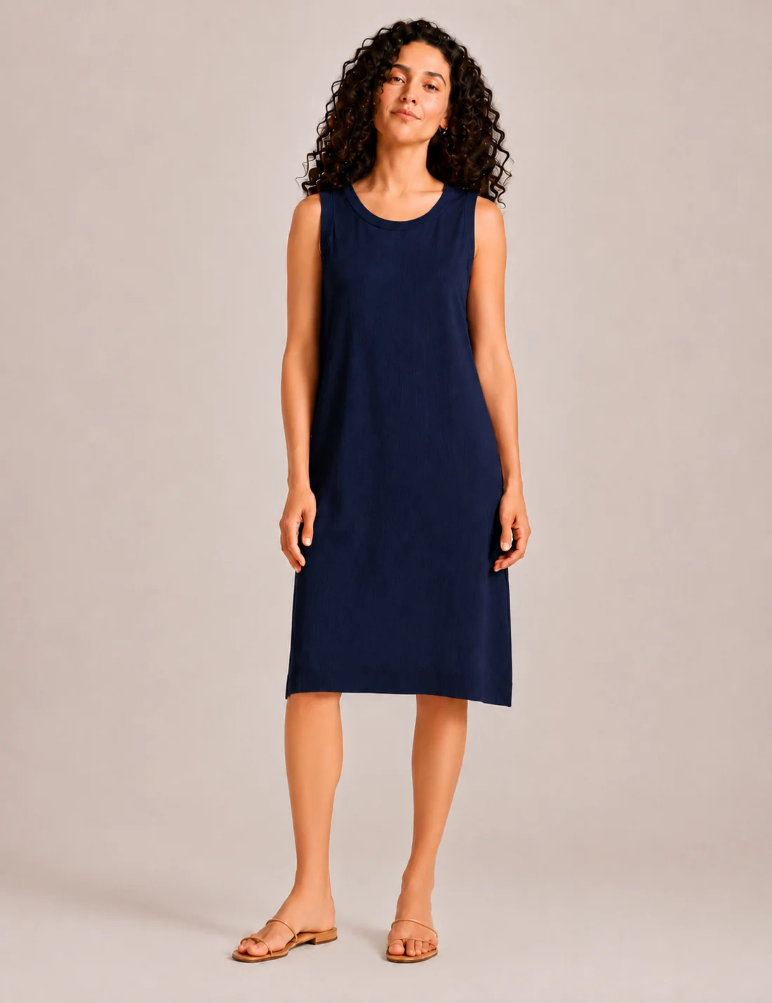 Vestido Midi Liso Marino