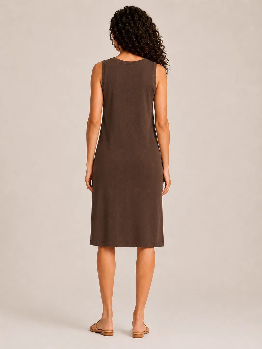 Alternative view of Vestido Midi Liso Marrón