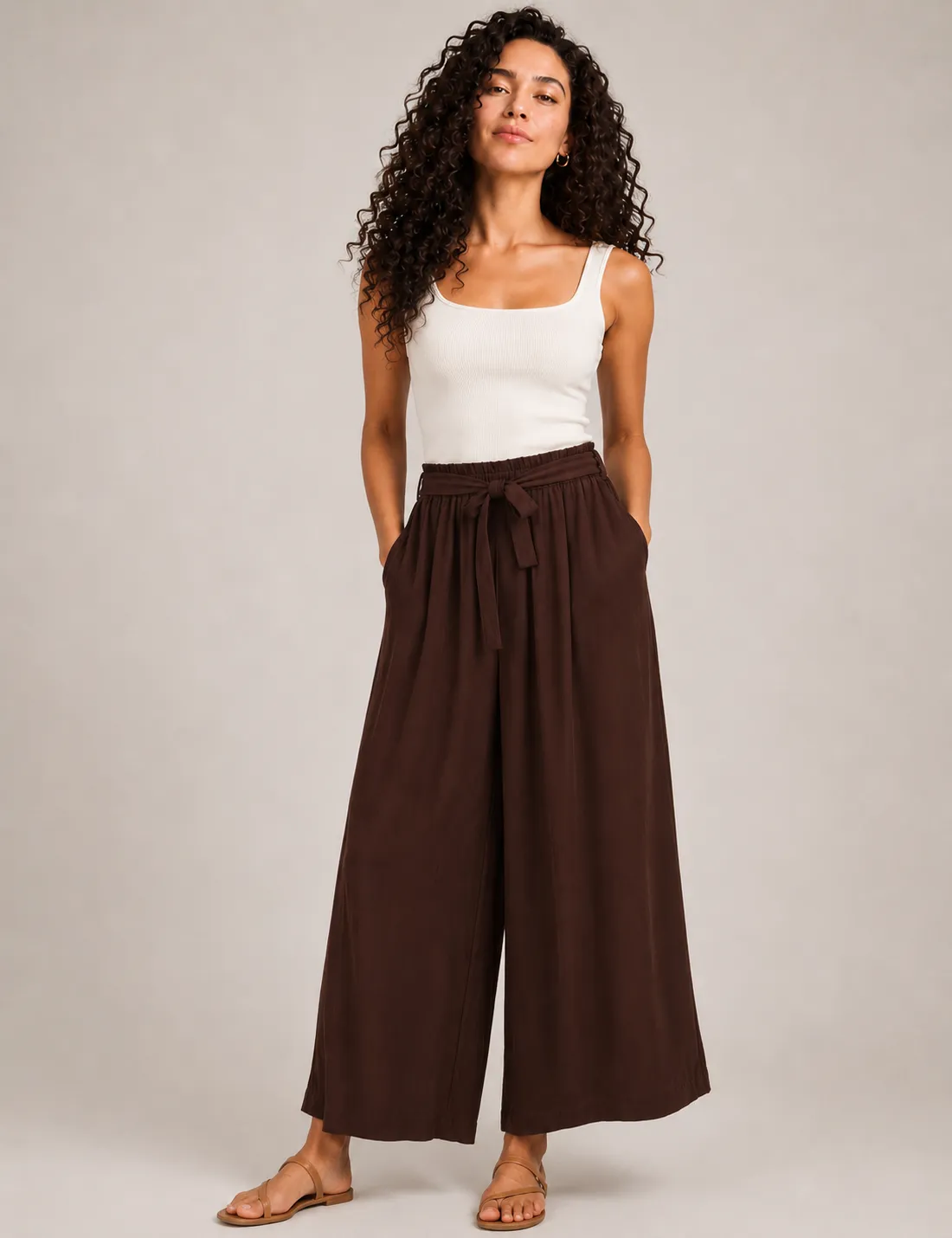 Pantalón Fluido Lazo Marrón