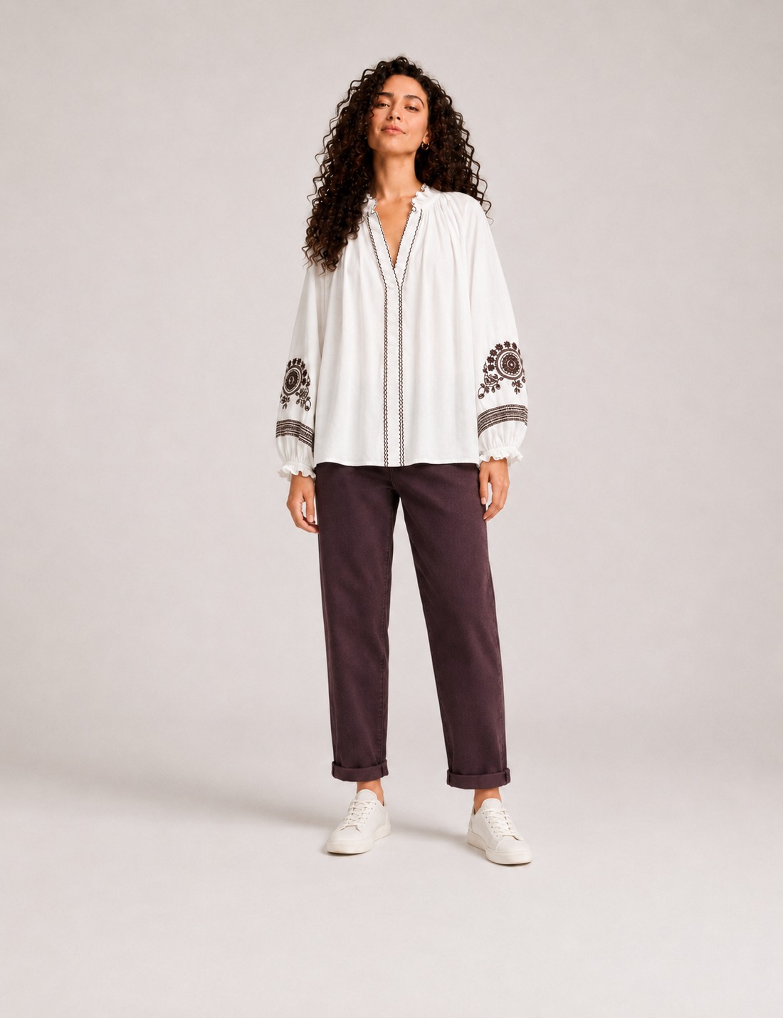 Camisa Manga Bordada Blanca