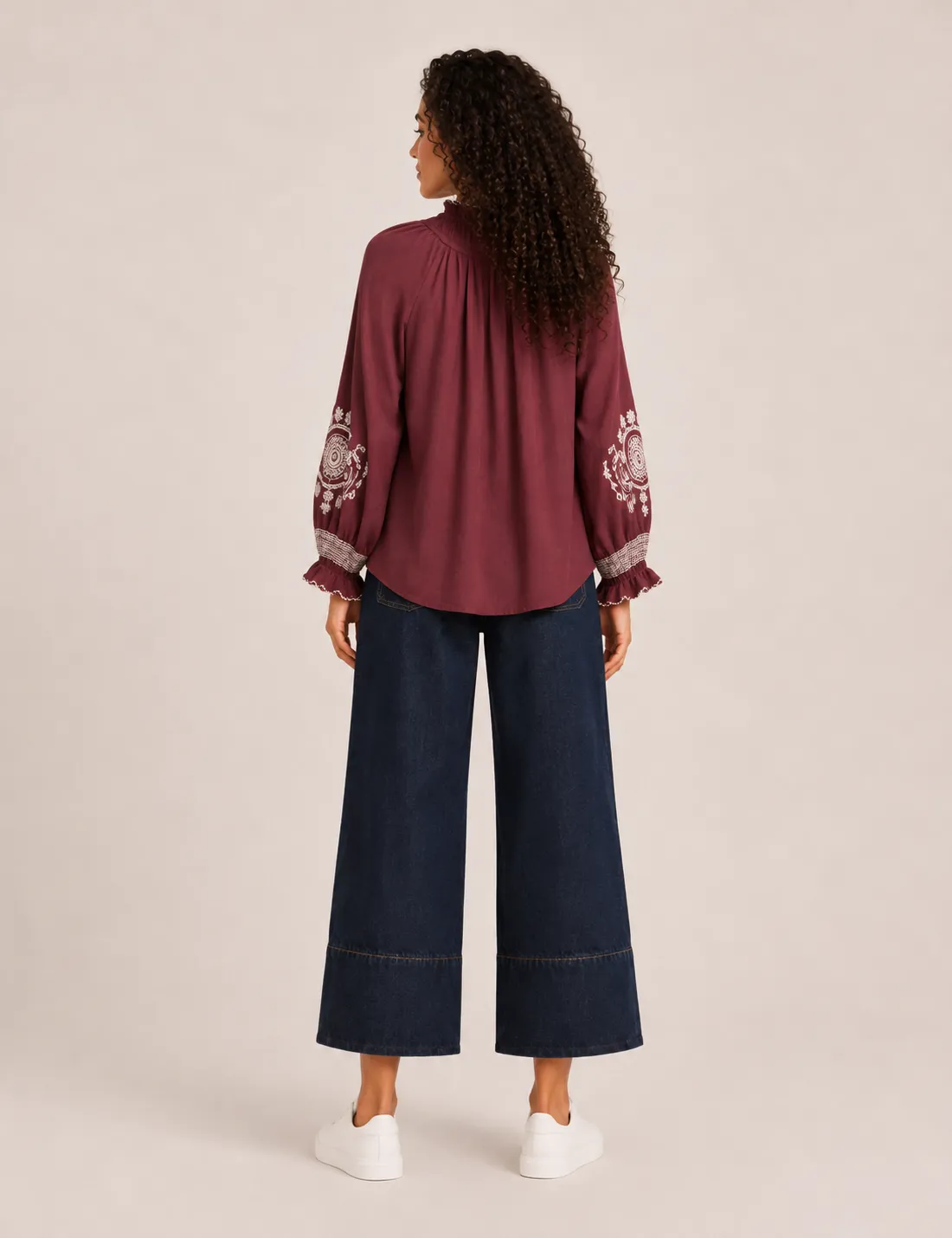 Alternative view of Camisa Manga Bordada Burdeos