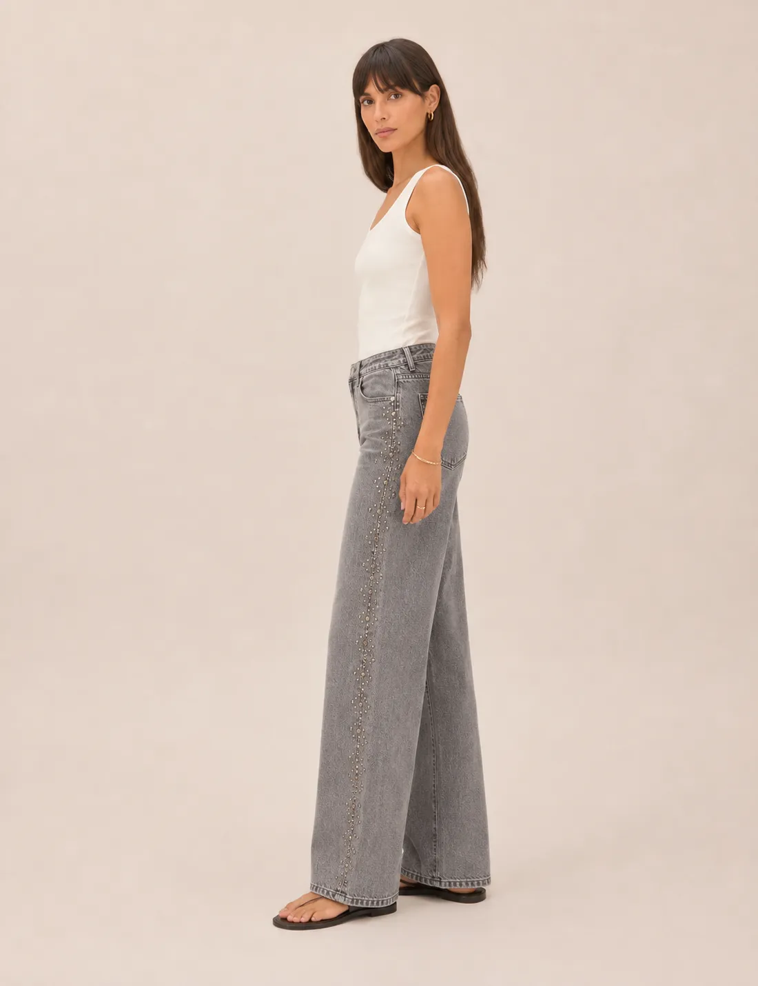 Jeans Straight Tachuelas Gris - Imagen 4