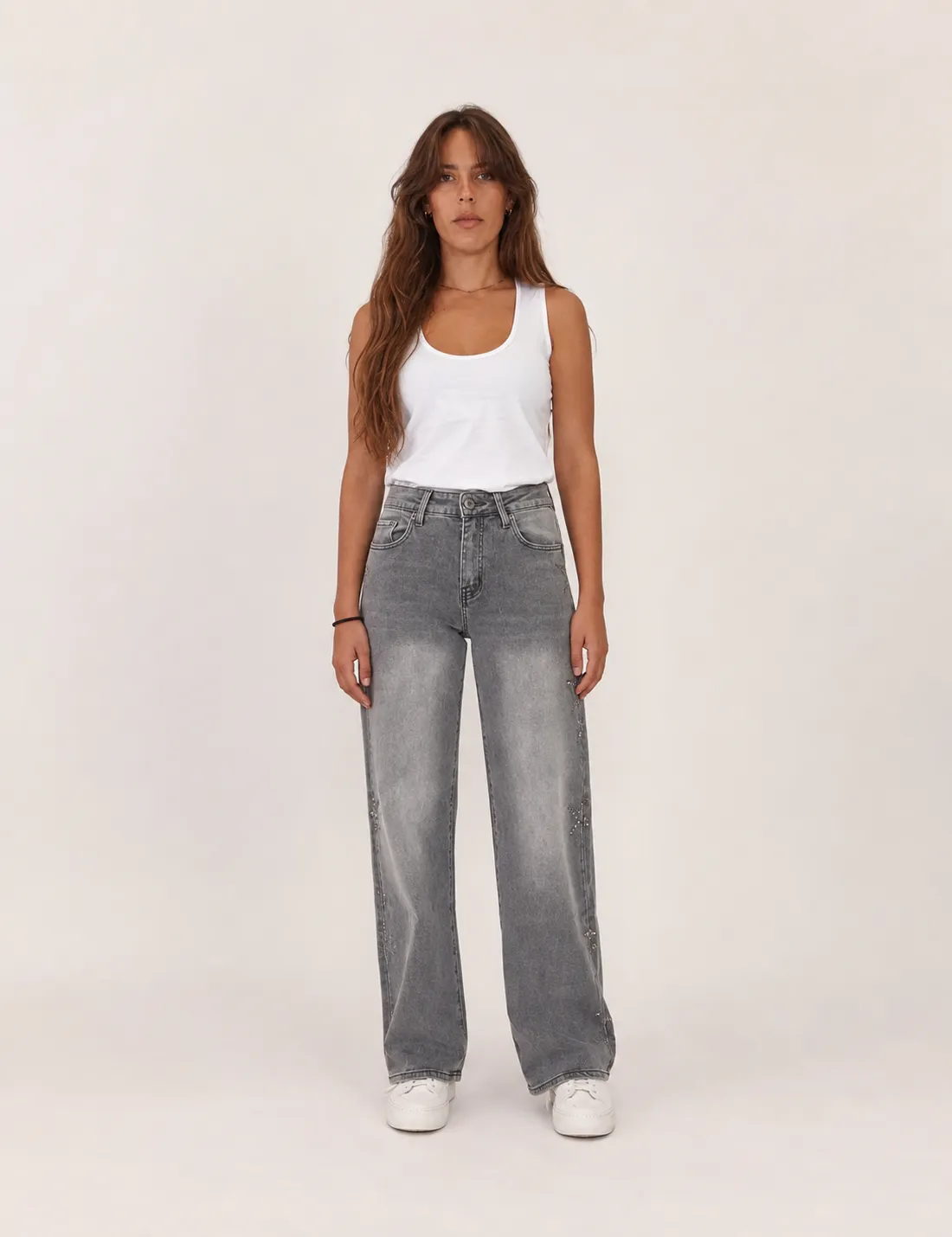 Jeans Straight Estrellas Gris
