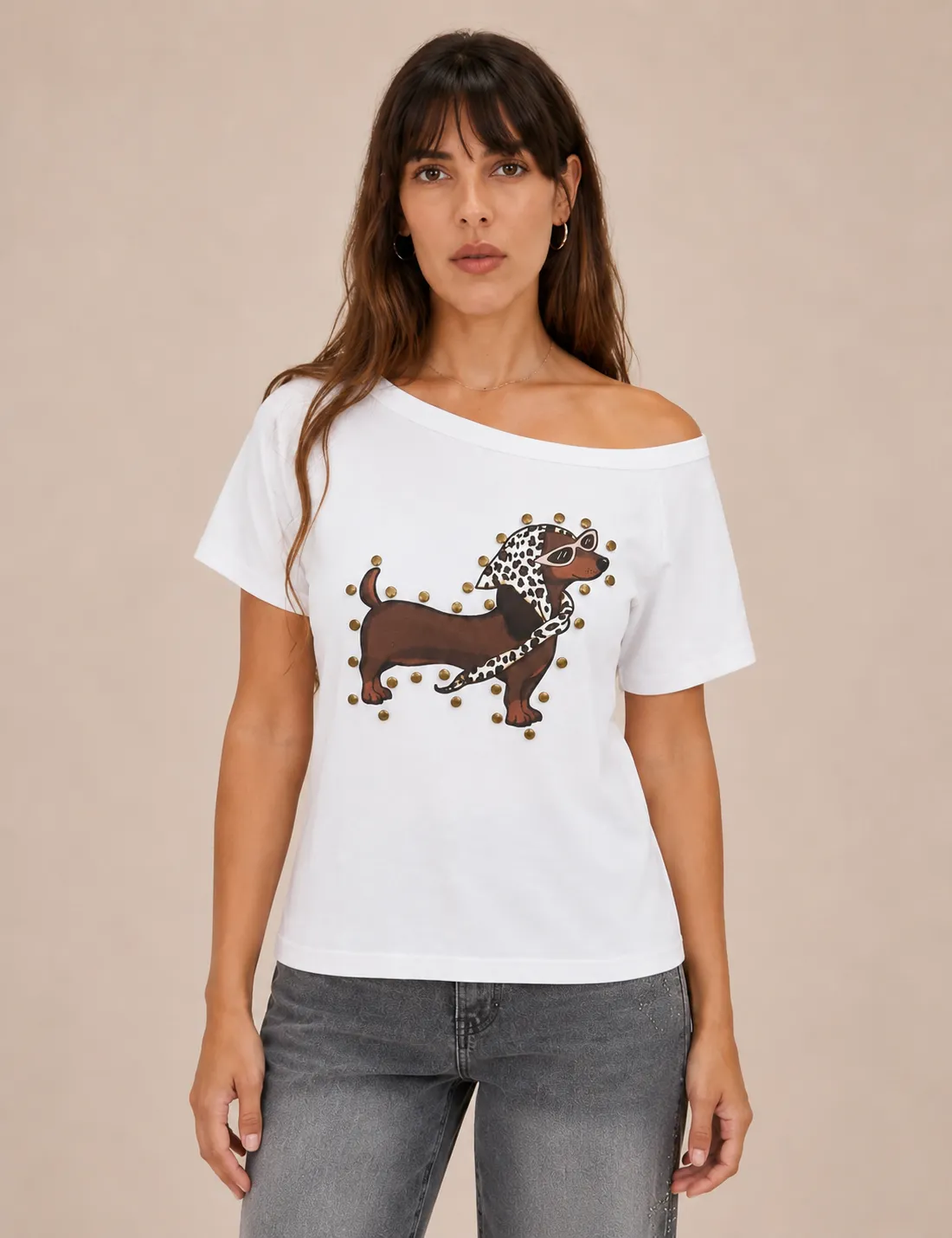 Camiseta Perro Tachuelas Blanco