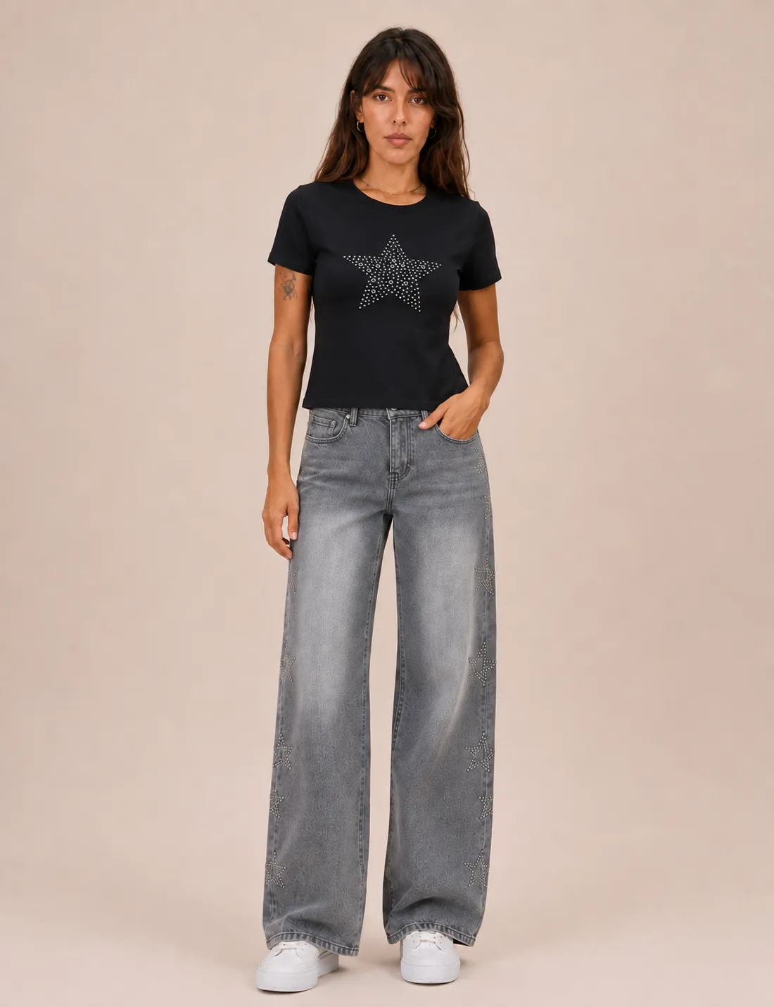Camiseta Estrella Strass Negra