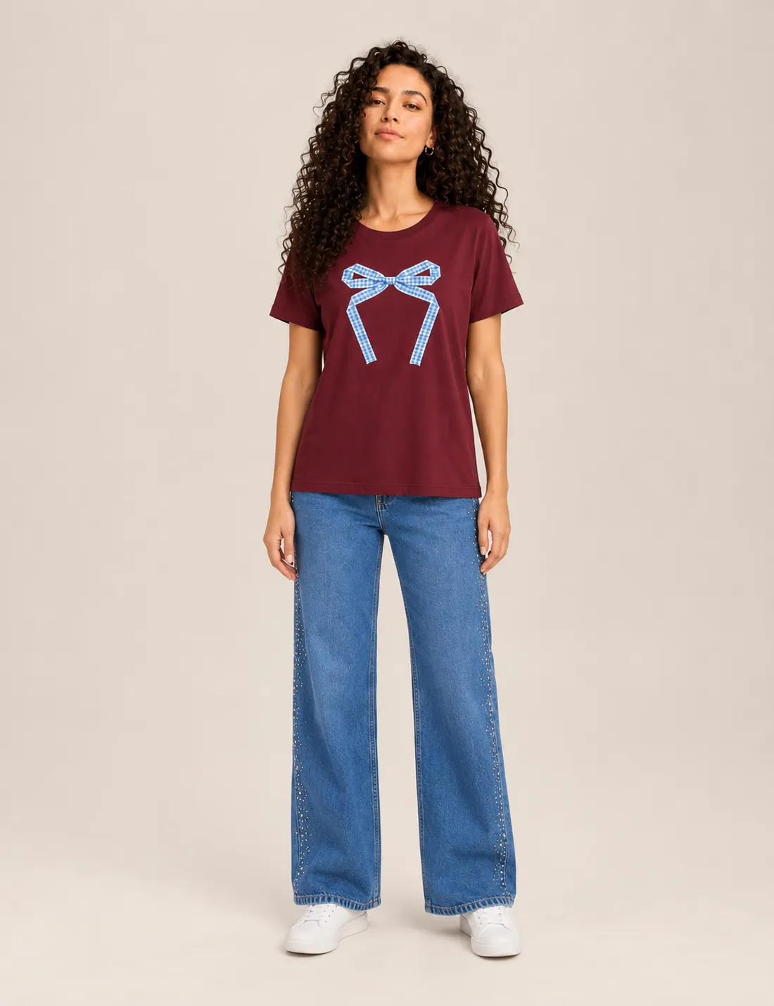 Camiseta Lazo Cuadros Burdeos