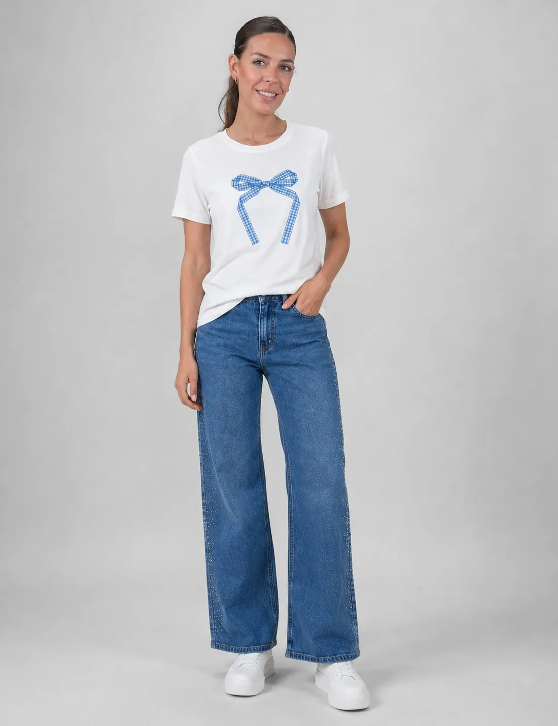 Camiseta Lazo Cuadros Blanco
