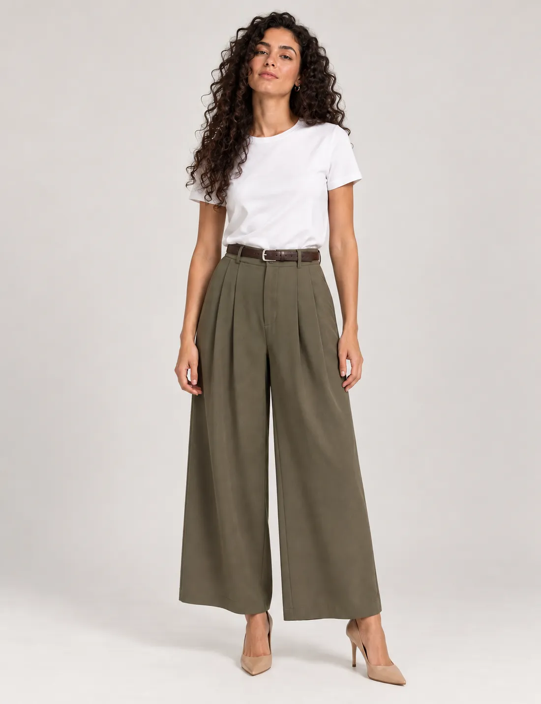Pantalón Pinza Cinturón Kaki