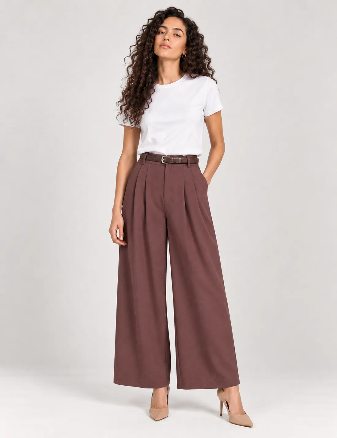 Pantalón Pinza Cinturón Vino